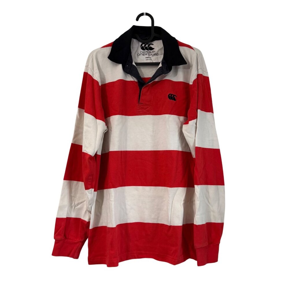 Canterbury of New Zealand Long Sleeve Rugby Striped Polo Shirt Mens Medium